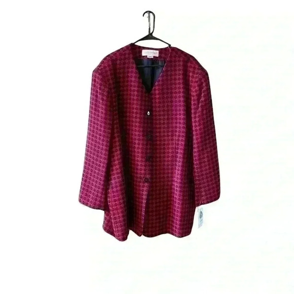 Jones New York Womens 100% Wool Red Black Long Blazer Coat - Picture 1 of 8